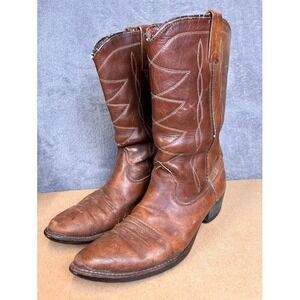 Mens Vintage Tan Leather Western Cowboy Boots Pointed Toe Size 10 B M7435675